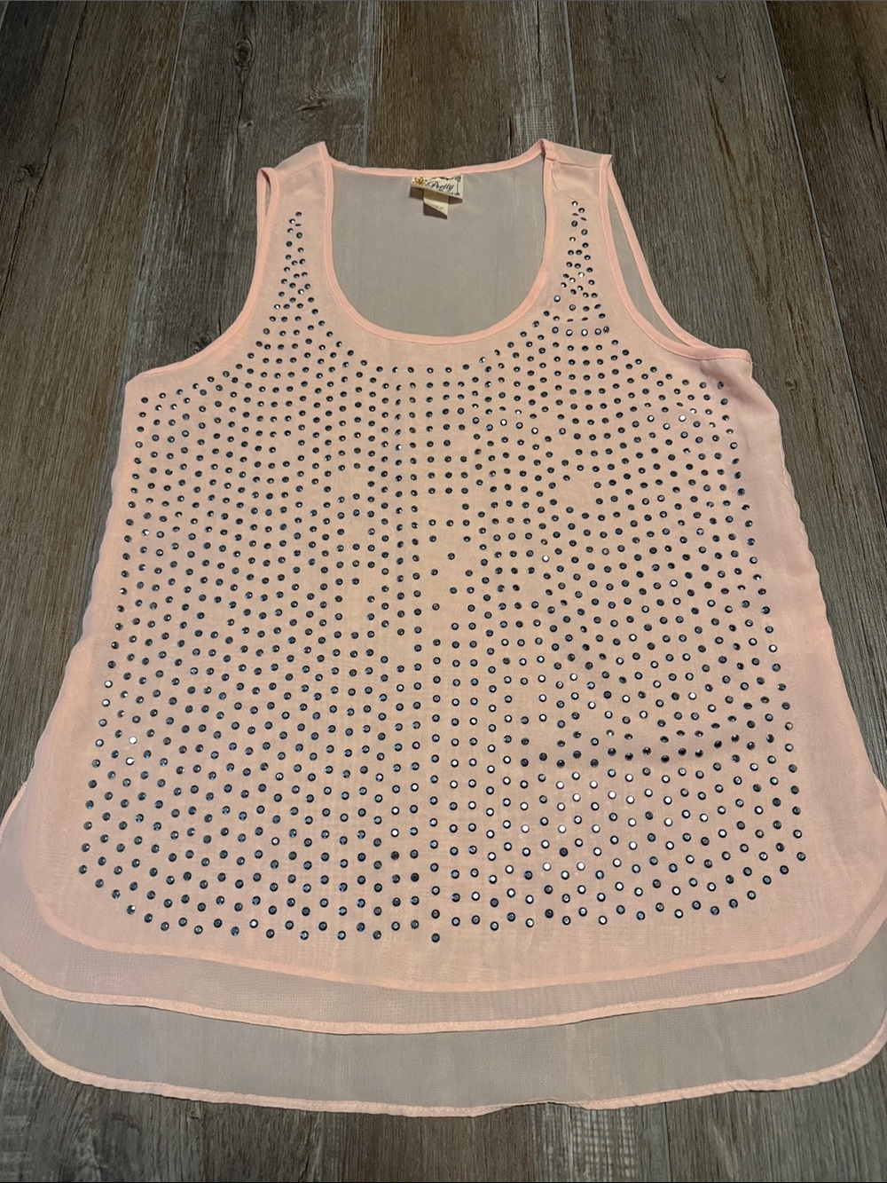 Pretty Rebellious Sleeveless Pink Studded Layered Chiffon Tank Top